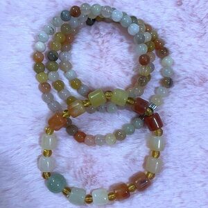 Certified Natural Golden Silk Jade Jadeite Round Bead Necklace 20” & Bracelet